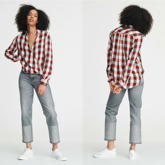 Rag & Bone Camille Top Drape Front High Low Plaid Checkered size Large - Picture 10 of 10